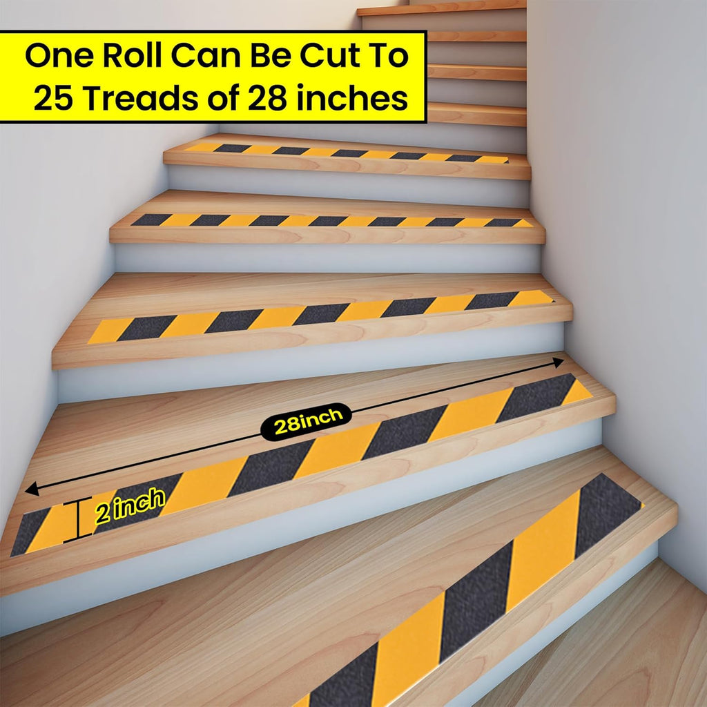 TAPEBEAR Black and Yellow Safety Tape 2inch x 60feet, Anti Slip Grip Tape Anti Skid Safety Warning Strips Traction Tape Waterproof for Indoor Outdoor Step, Stairs, Ladder, 2Rolls