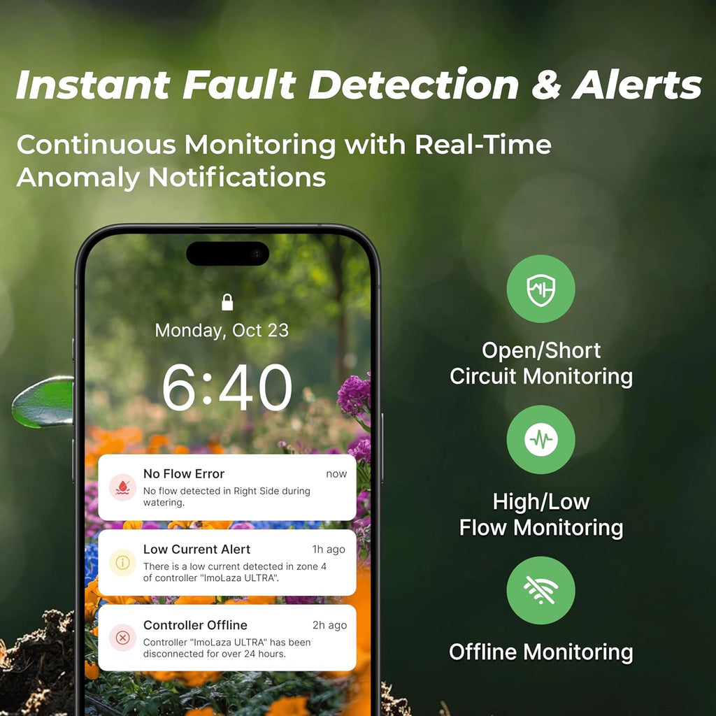 ImoLaza Outdoor Smart Sprinkler Controller, 12-Zone WiFi Irrigation Controller with Hyper-Local Weather, App Remote Control, Works w/ Alexa, Auto Watering, Rain/Freeze/Wind Skip, Smart Fault Detection