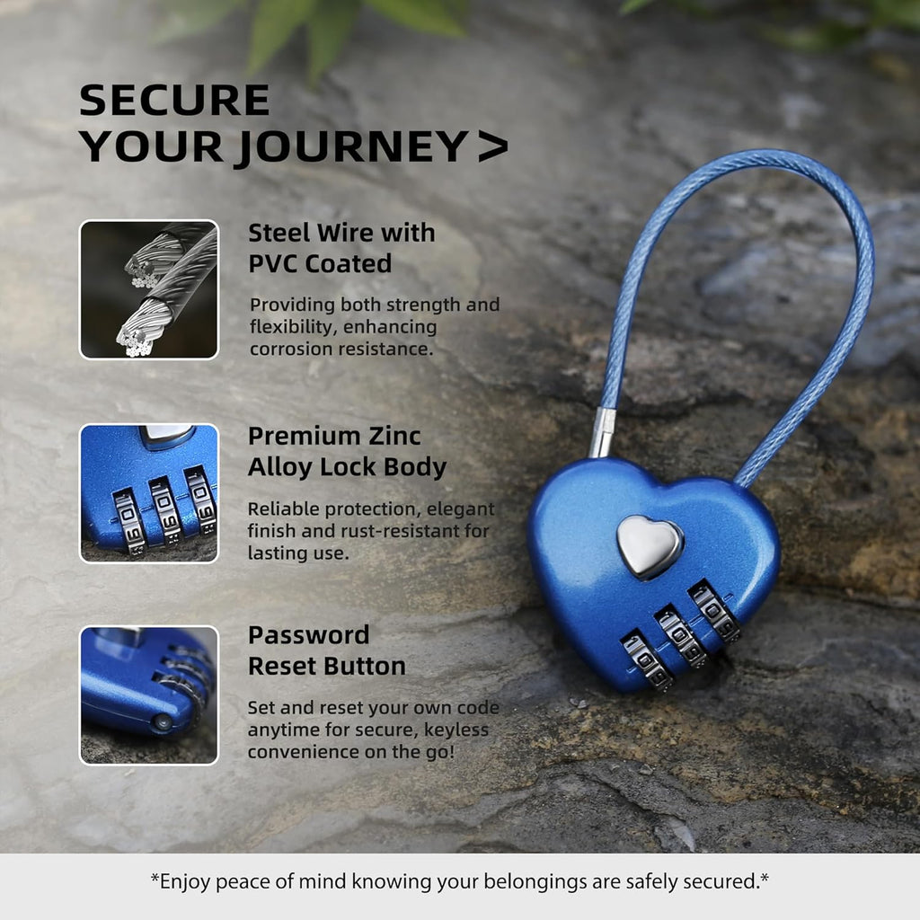 3 Digit Combination Lock, Combo Cable Lock with Code, Small Padlock Combination with Cable, for Luggage, Suitcase, Gym Locker, Backpack Bag Zipper, Cabinet, Mailbox, Outdoor Fence Gate