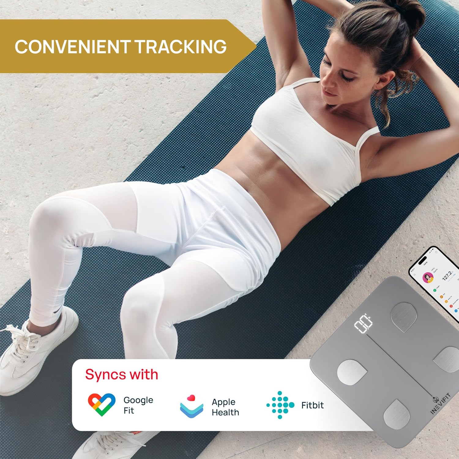 INEVIFIT Smart Body Fat Scale, Highly Accurate Bluetooth Digital Bathroom Body Composition Analyzer, Measures Weight, Body Fat, Water, Muscle, Visceral Fat & Bone Mass for Unlimited Users (Silver)