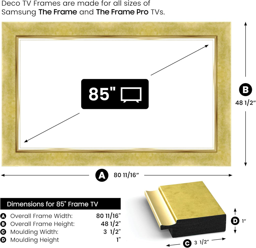 Contemporary Gold 85" Premiere Deco TV Frame - Compatible ONLY with Samsung The Frame TV and Pro TVs (Fits 2021-2025, LS03A, LS03B,LS03C,LS03D,LS03FA,LS03FW)