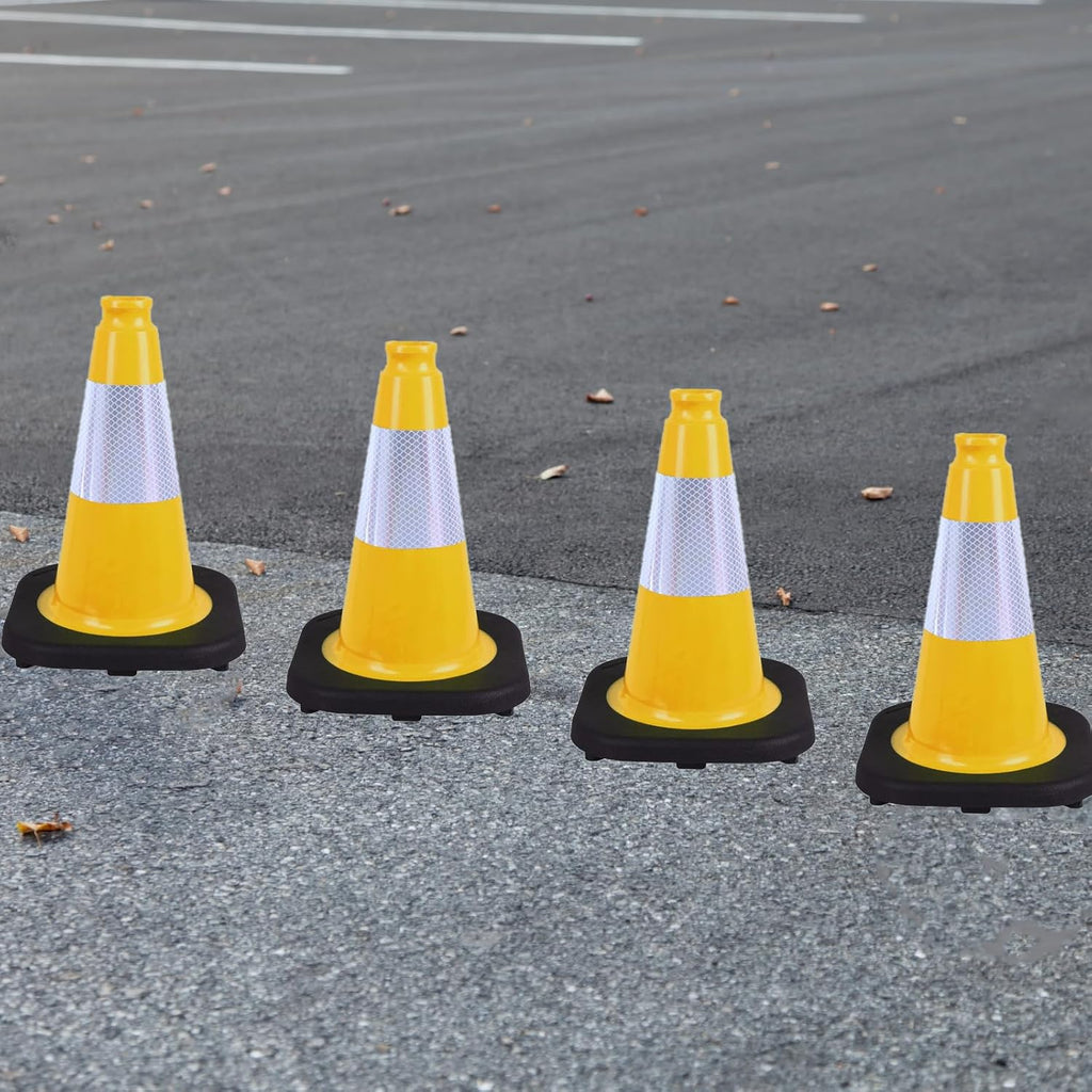 4 Pack 12 Inch Yellow PVC Traffic Cones with Black Base, Durable Sports Training Markers for Gym, Indoor & Outdoor Activities (4, Yellow, 12 Inch)