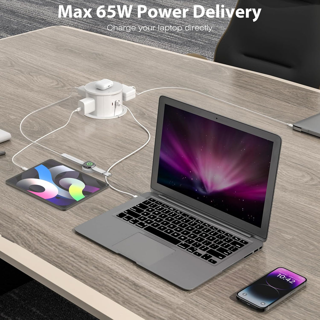 ANNQUAN 20 Amp Pop Up Countertop Outlet with 15W Wireless Charger,Max 65W Power Delivery,4.75" Pop Up Electrical Outlet with 3 Outlets 3 USB Ports for Home Office