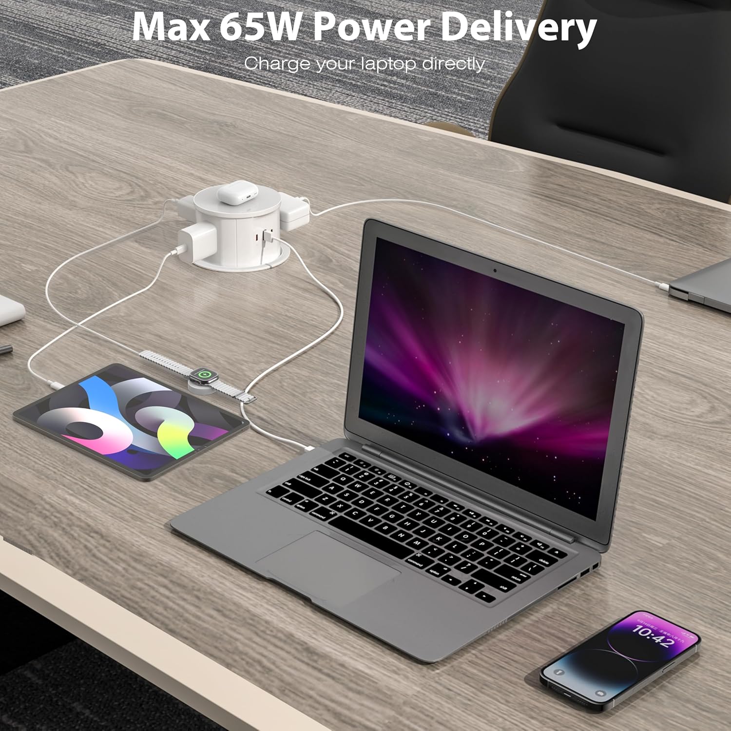 ANNQUAN 20 Amp Pop Up Countertop Outlet with 15W Wireless Charger,Max 65W Power Delivery,4.75" Pop Up Electrical Outlet with 3 Outlets 3 USB Ports for Home Office