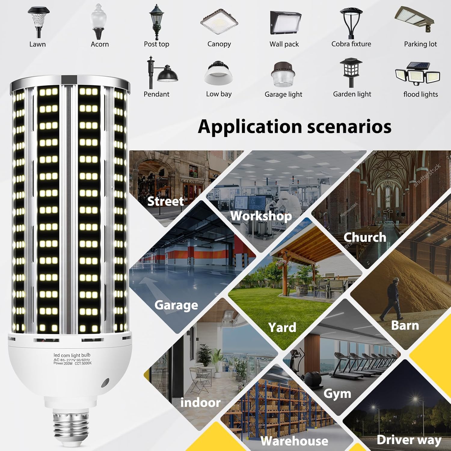 200W LED Corn Light Bulb 4 pack,(2000W Equivalent )Commercial Grade 30500LM DayLight 5000K E26/E39 Medium Mogul Base LED Lamp,Large Area Lights For Outdoor Indoor Garage Warehouse Factory Bay Light