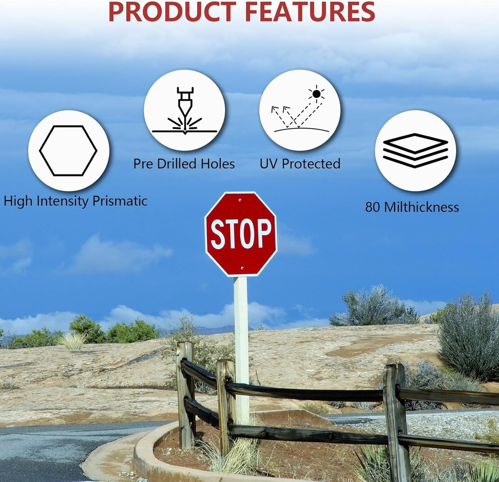3 Pack Large Stop Signs, 30 x 30 Inches Street Road Sign, UV Protected and Weather Resistant, Octagon Rust Free Aluminum Sign, 2 Pre-drilled Holes