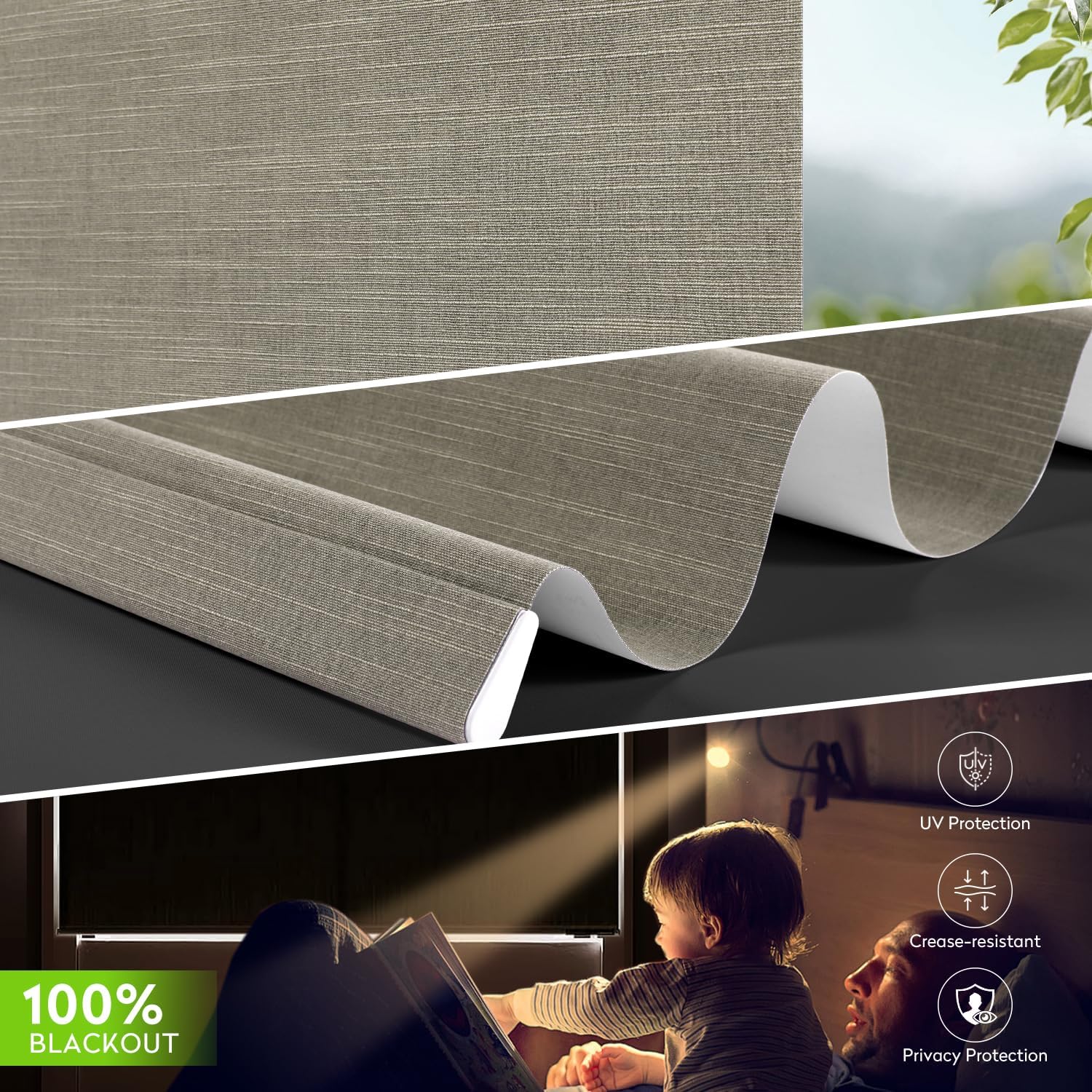 ZSTARR Motorized Blackout Roller Blinds with Remote Control,Rechargeable Smart Window Shades Compatible with Alexa Google via Hub,Fabric Wrapped Valance, Custom Size (Khaki)