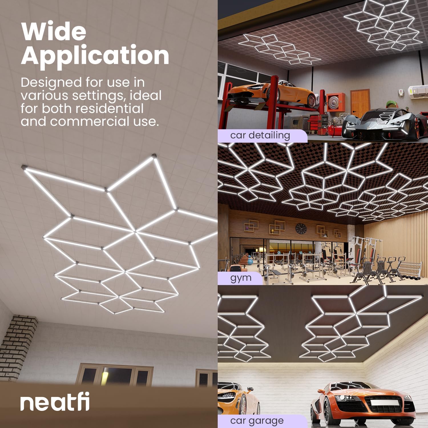 Neatfi Modern LED Garage Light, 36,120 Lumens, 361.2W, 6500K, IP54 Rated, Ceiling Lighting for Car Detailing, Auto Shops, Workshops, and Gyms (Snowflake Pattern, Cool White)