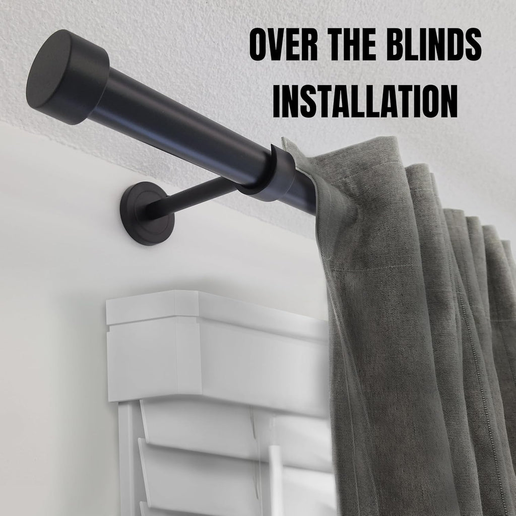 Matte Black Curtain Rod, Adjustable Curtain Rods for Windows 48 to 84 with three Heavy Duty Modern Design Long Brackets included, Matte Black 1 inch Expandable Rod