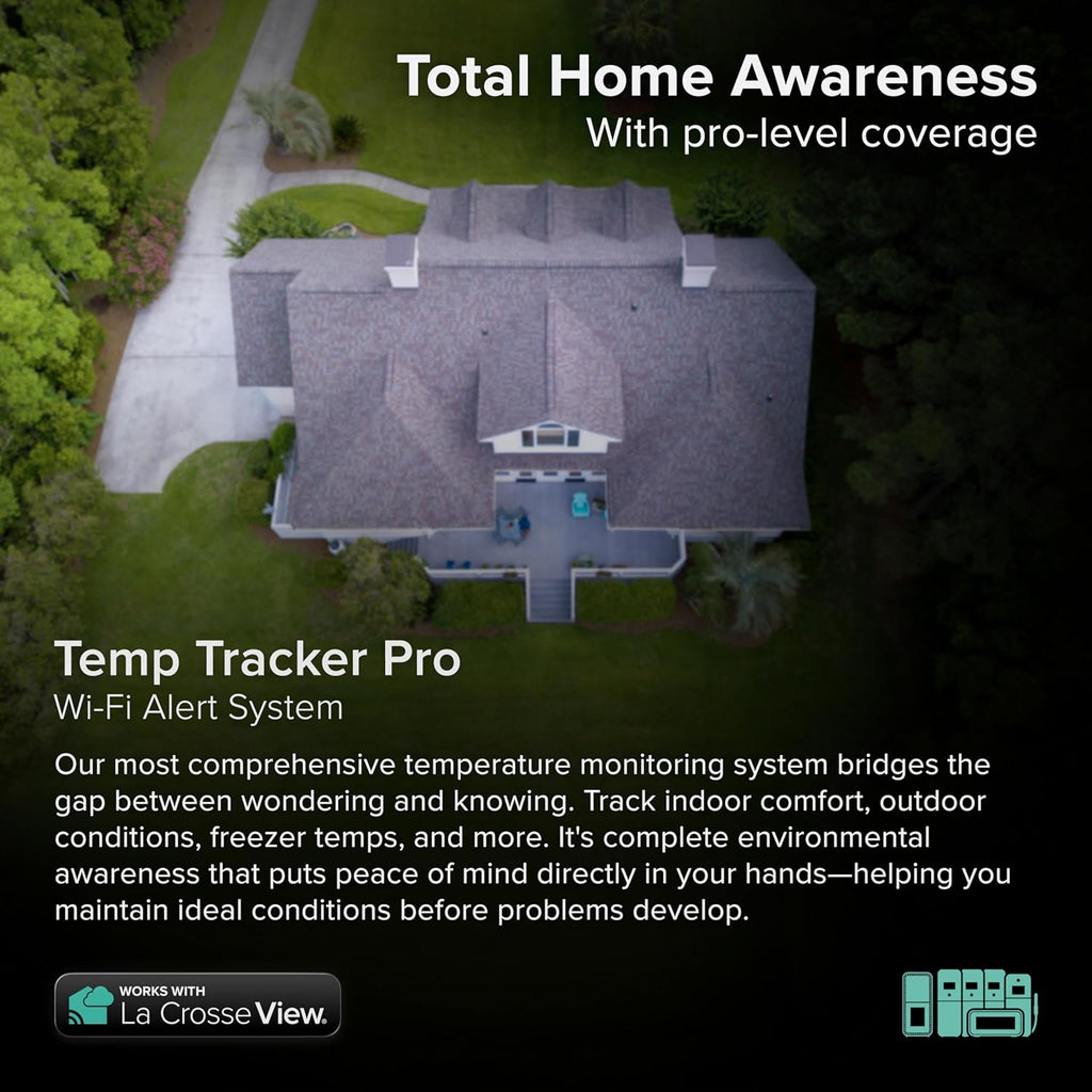 Temp Tracker Pro Wi-Fi Alert System: Bridge Gateway, 3 in/Out Temp. and Humidity, a Temperature Probe with Ambient Temp. and Humidity, Interior Temp. and Humidity Display with Comfort Meter