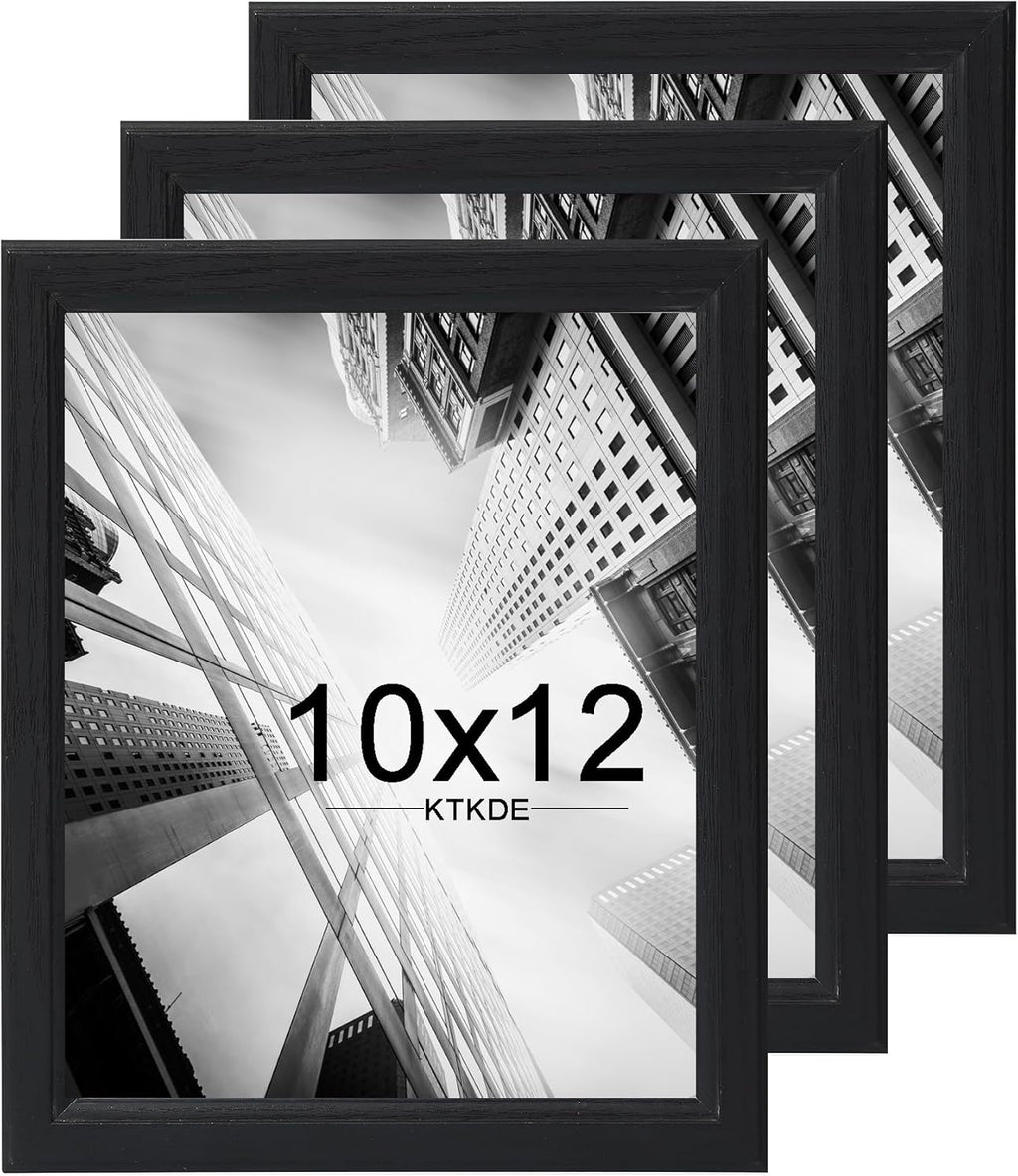 KTKDE 10x12 Picture Frame Set of 3, Wooden frames black, Vertical & Horizontal Wall Hanging for Wall or Tapletop Display,Studio Gallery Photo Frame for Photos, Posters & Art Prints