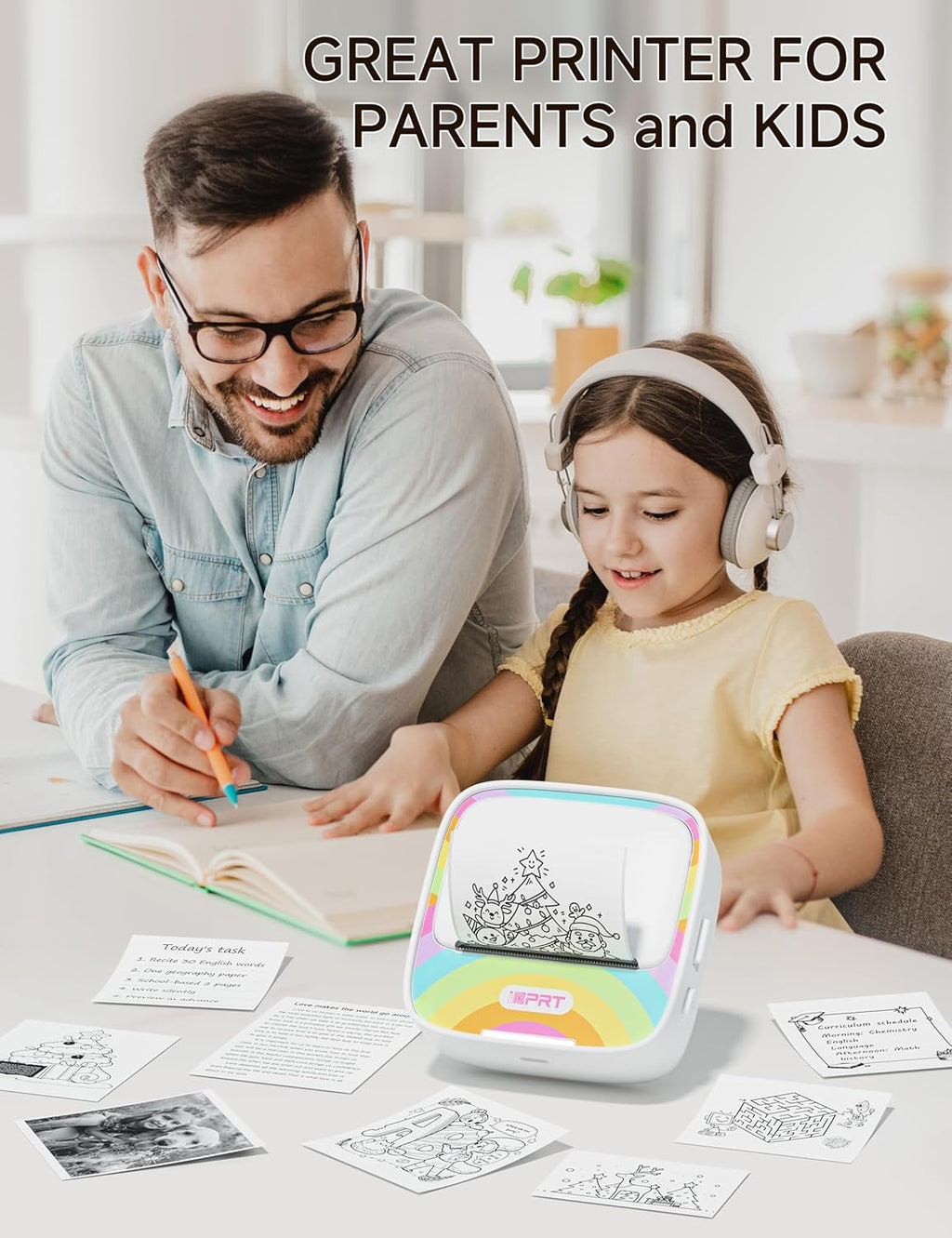 iDPRT Mini Printer with 1 Roll Sticker Paper, Portable Sticker Machine Efficiently and Quickly, DIY, Label, Rainbow