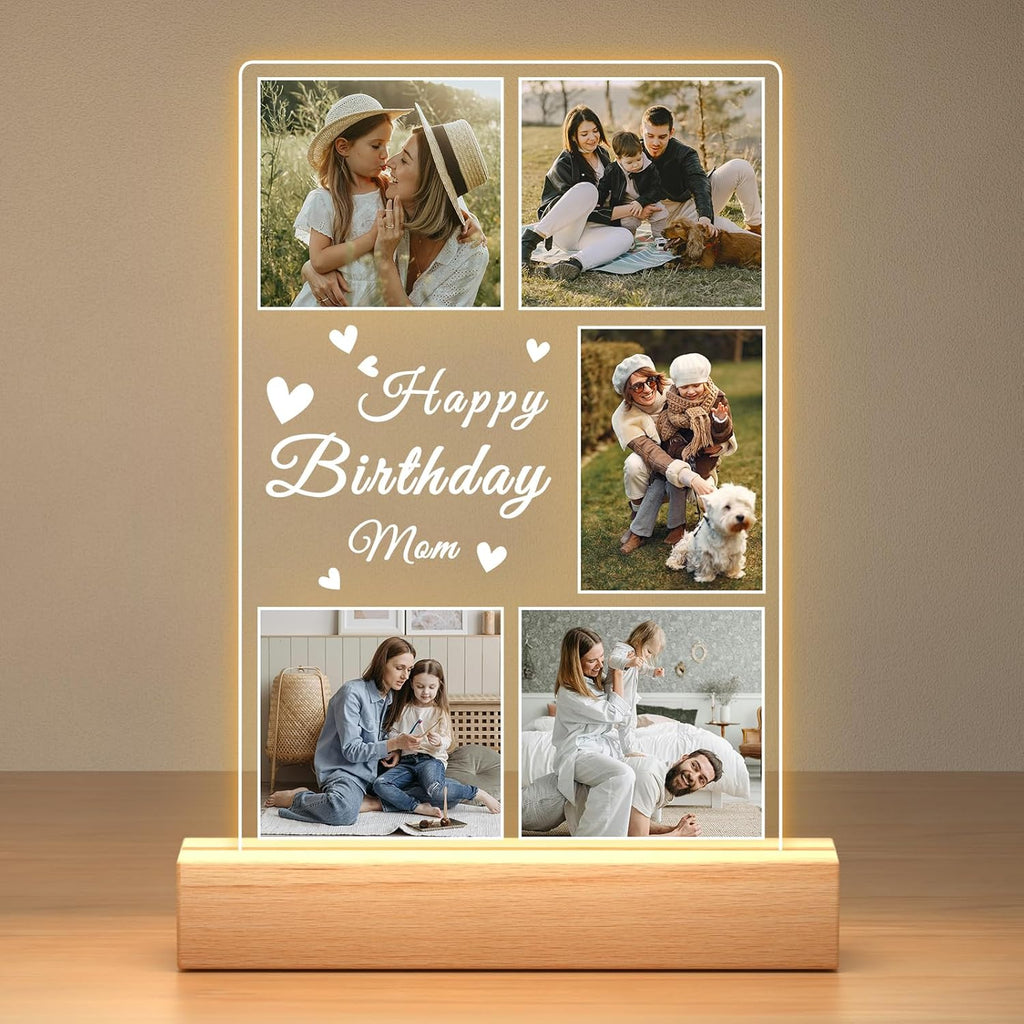 Personalized Birthday Gifts for Mom from Daughter Son, Custom Collage Picture Frames with Photo, Customized Photo Frame with Night Light, Personalized Gifts for Mom Baby Kids Family