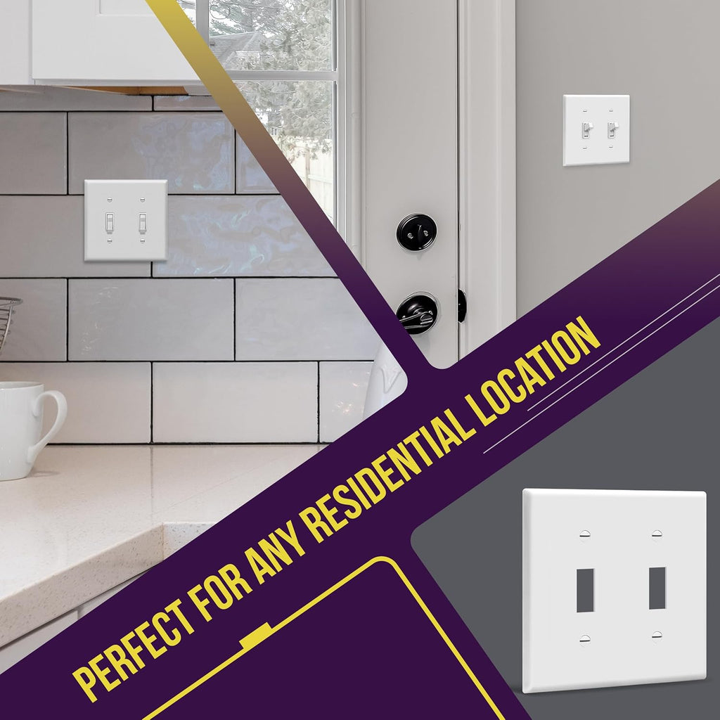 ENERLITES Double Toggle Light Switch Wall Plate, Size 2-Gang 4.50" x 4.57", Unbreakable Polycarbonate Thermoplastic, 8812-W-10PCS, White (10 Pack)