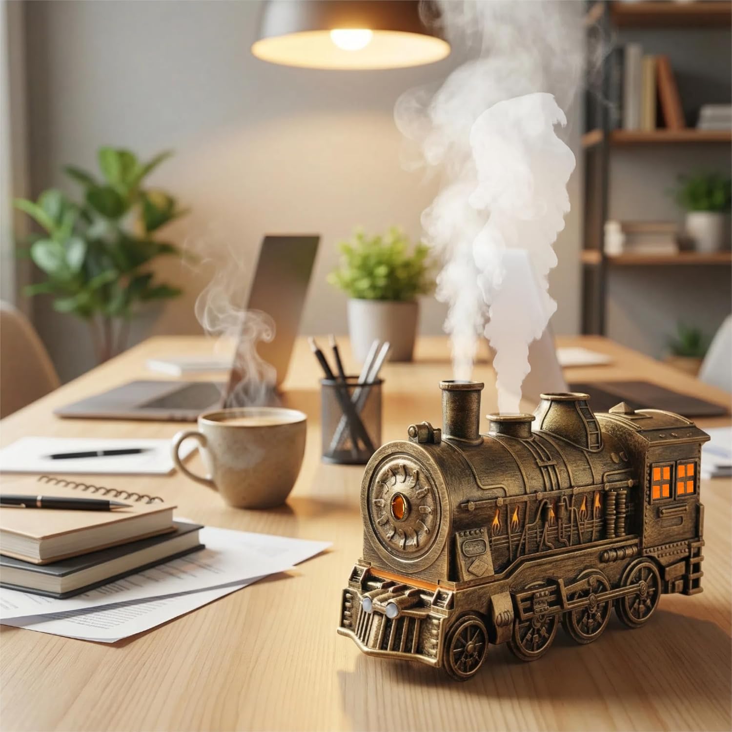 300ml Train Diffuser, Train-Shaped Humidifier, Vintage Steam-Style Diffuser with Remote Control, 2 Spray Modes & 2 Color Lights for Bedroom or Home Decor