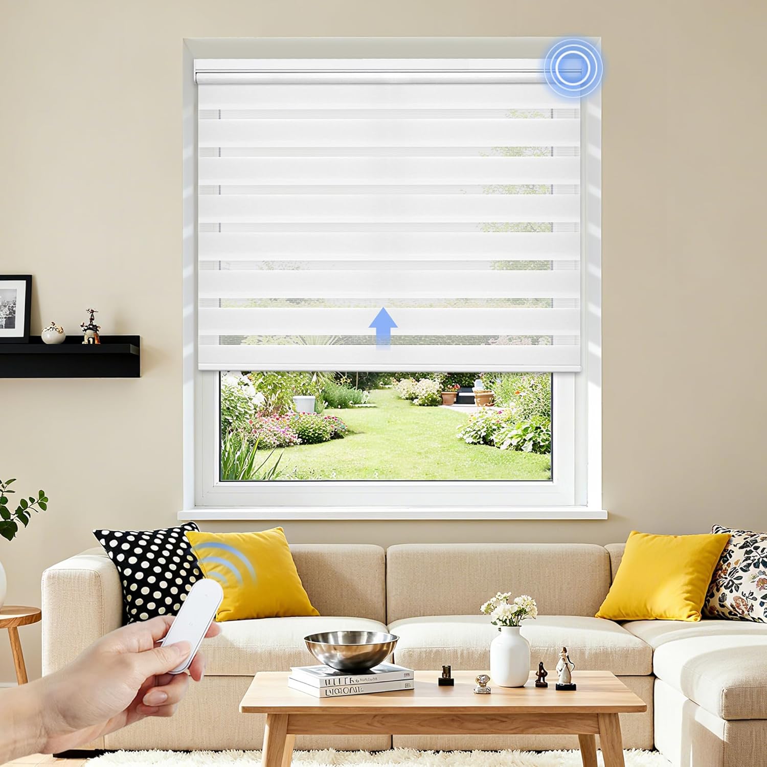 Grandekor Motorized Zebra Blinds with Remote Control,Smart Zebra Blinds for Windows,Electric Zebra Shades, White,35" W x 72" H