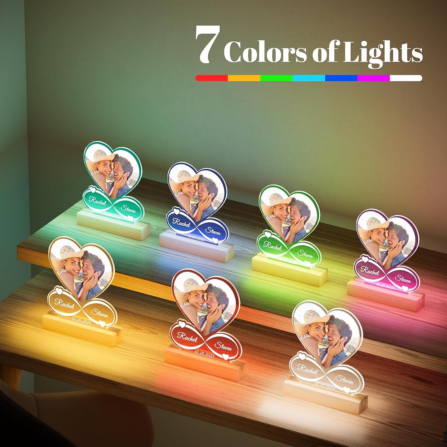 Custom Picture Frames with Photo, Custom Photo Frame with Night Light, Personalized Picture Frame, Personalized Anniversary Valentines Day Gifts for Women Men Him Her Girlfriend Boyfriend Couple Wife