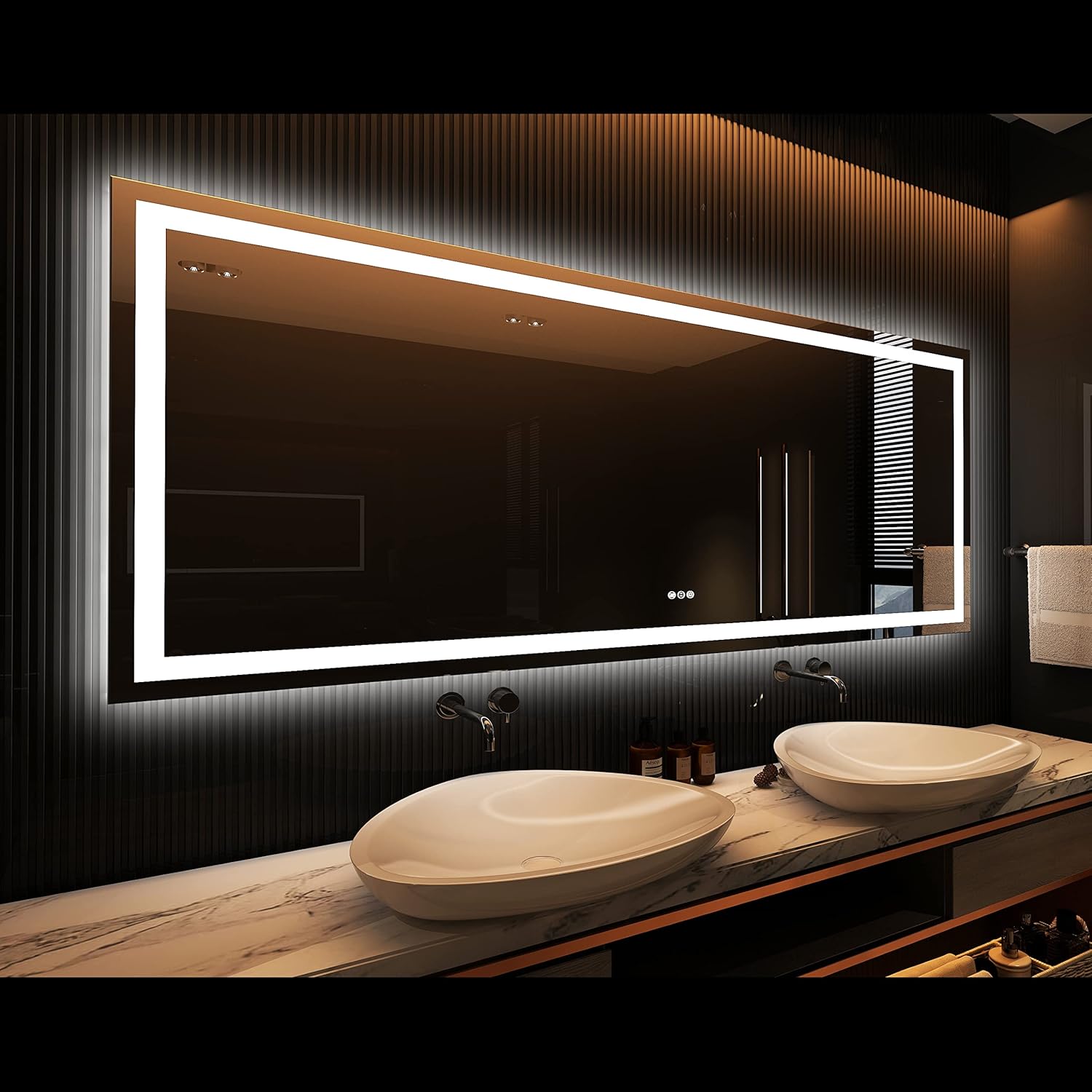 Amorho LED Bathroom Mirror, 96" X36" with Front and Backlight, Large Dimmable Wall Mirrors with Anti-Fog, Shatter-Proof, Memory, 3 Colors, Double LED Vanity Mirror, ETL Listed