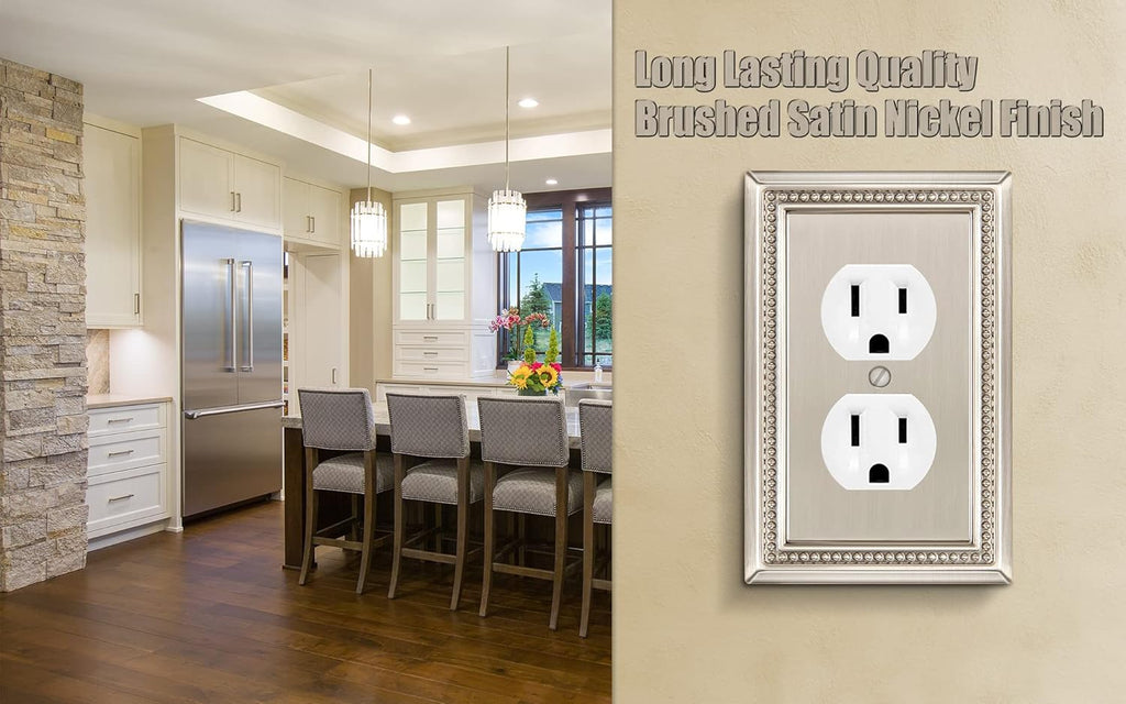 Henne Bery Sunken Pearls Heavy Duty Decorative Wall Plate Switch Plate Outlet Cover (Single Duplex, 3 Pack, Satin Nickel)
