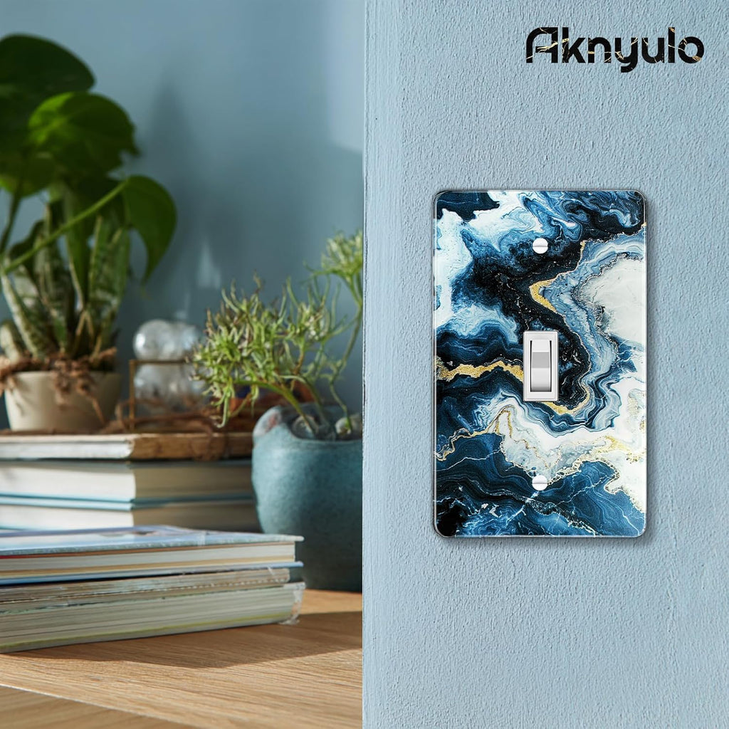 Art Light Switch Covers Luxurious Blue and Gold Marble Acrylic Light Switch Plates Single Toggle Wall Plate Decorative Switch Cover Acrylic Electrical Switch Plates