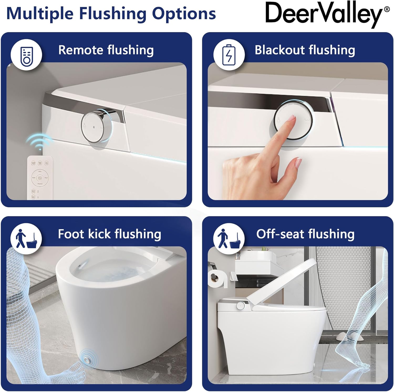 DeerValley Smart Toilet, One Piece Tankless Toilet with Bidet Built in Smart Toilet with 1.28GPF Auto Flush, Foot Kick, Blackout Flush, Warm Water, Heated Seat, Remote Control