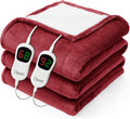 Homemate Electric Heated Blanket Queen - 84"x90" Heating Bed Blankets Throw with 10 Heating Levels 8 Hours Auto Off Fast Heating Over-Heated Protection Ultra Soft Warm Flannel ETL Certified Red