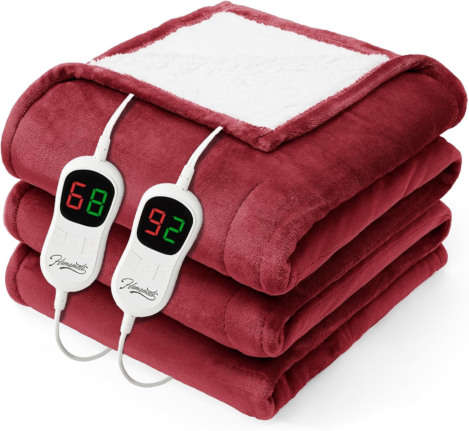 Homemate Electric Heated Blanket Queen - 84"x90" Heating Bed Blankets Throw with 10 Heating Levels 8 Hours Auto Off Fast Heating Over-Heated Protection Ultra Soft Warm Flannel ETL Certified Red