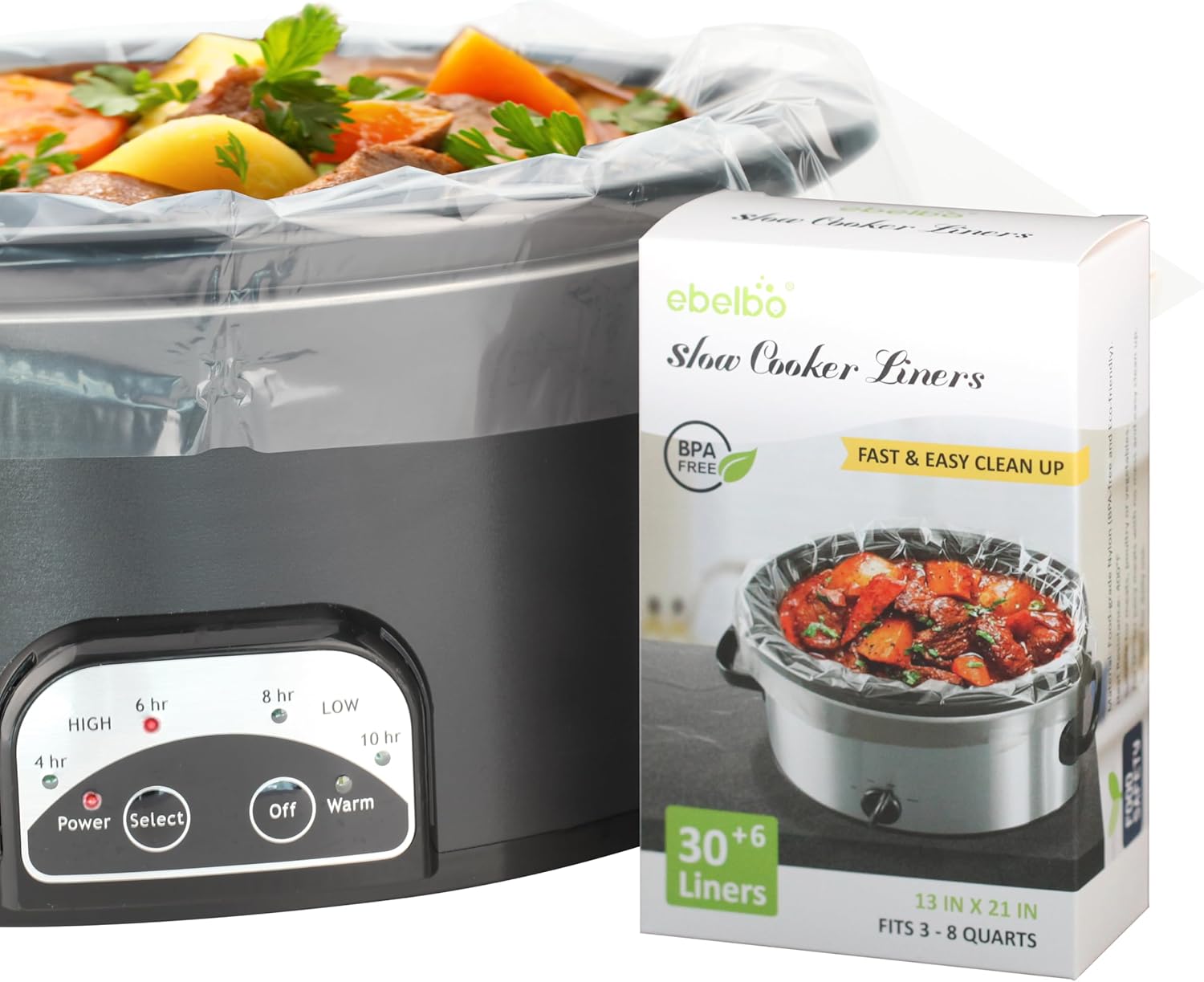 Large Size 36 Count Slow Cooker Liners 13"x21", Disposable Nylon Pot Liners, Multipurpose BPA-Free Cooking Bags, Fits 3-8 Quarts Oval & Round Pots & Slow Cookers
