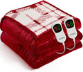 Heated Electric Blanket Queen Size - 84"x90" Flannel Heating Blanket with 10 Heating Levels & 5 Time Settings Over-Heat Protection, Winter Warmer for Adults with ETL Certification（Red）