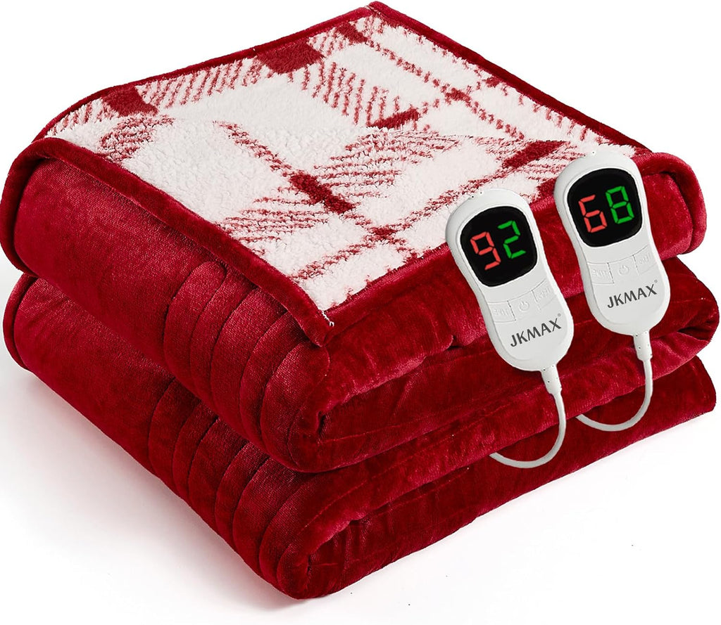 Heated Electric Blanket King Size - 100"x90" Flannel Heating Blanket with 10 Heating Levels & 5 Time Settings Over-Heat Protection, Winter Warmer for Adults with ETL Certification（Red）