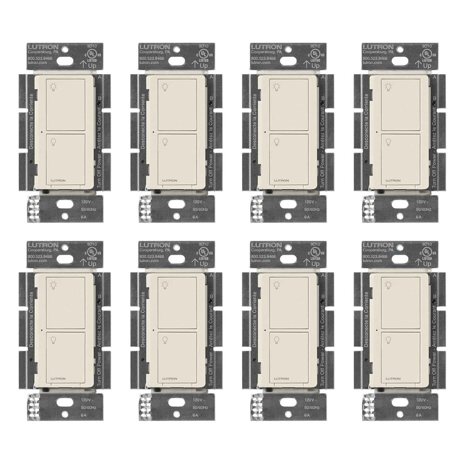 Lutron Caseta Original Smart Switch (Lutron Smart Hub Required), for LED Lights and Fans, 6 Amp, Single-Pole/3-Way, Neutral Required, PD-6ANS-LA-8-Pack, Light Almond, 8 Pack