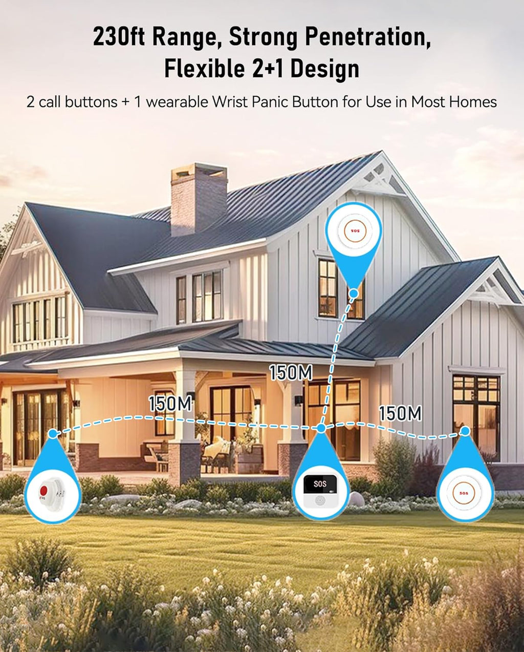 WiFi Caregiver Pager Wireless Call Button with App Alert, Life Alert Systems for Seniors No Monthly Fee- 2 Caregiver Call Button + 1 Wristband Panic Button, Alert Button for Seniors at Home