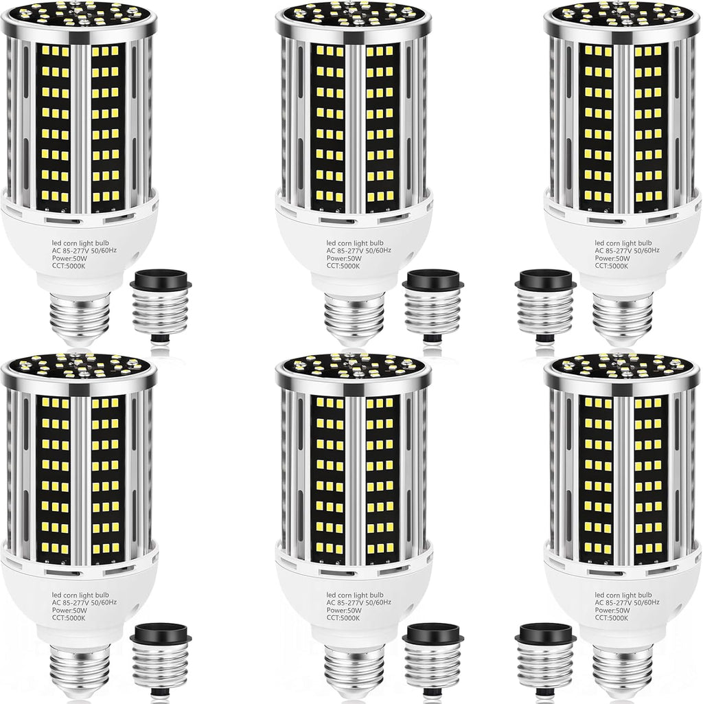 50W LED Corn Light Bulb(6 pack),5000K (500W Equivalent ) Commercial Grade Daylight E26/E39 6500LM Medium Mogul Base LED Lamp,Large Area Lights For Outdoor Indoor Garage Warehouse Factory Bay Light
