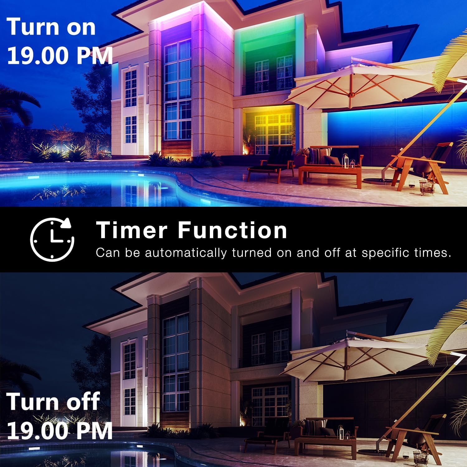 Outdoor LED Strip Lights Waterproof 200ft, IP67 Waterproof LED Light Strips with Remote, Music Sync APP Control, RGB Color Changing LED Lights for Roof, Balcony, Deck, Pool, Patio, Outdoor Decorations