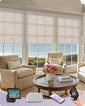 Graywind Smart Coupled Roller Shades Compatible with Alexa Google Custom Size Extra Large Motorized Blinds for Windows(Linen Beige)