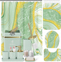 25PCS Bathroom Accessory Set, Green Bathroom Set with Large-Capacity 4 Gallon Trash Can,Bathroom Rugs Set, Waterproof Shower Curtain, Toilet Brush, Toothbrush Holder & Soap Dispenser