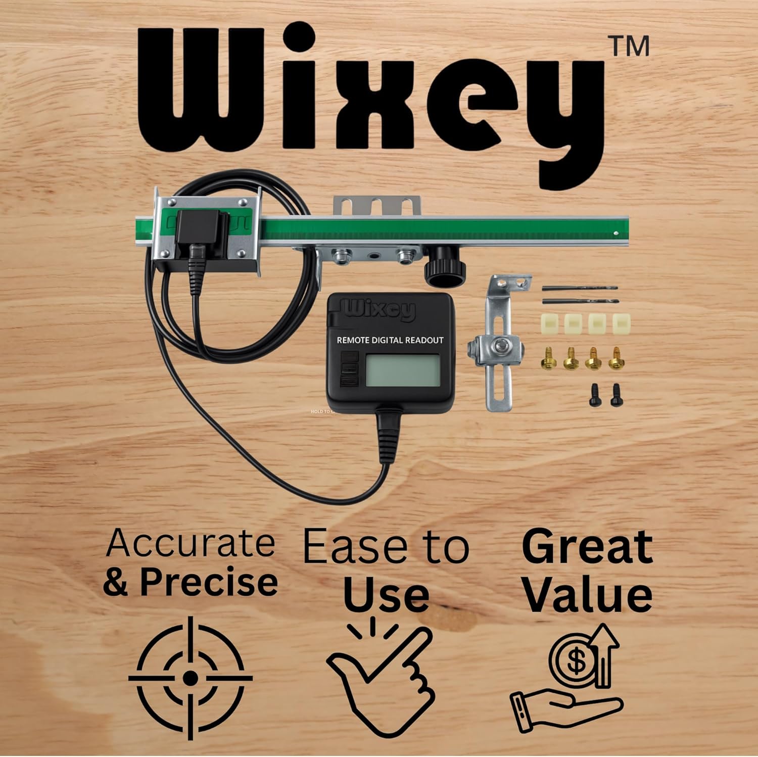WR550 Wixey Digital Readout with Remote LCD Display - Precision Thickness 12'' Height Measuring Calipers for Planer, Drum Sander, & Wide Belt Sander - 0.002" Accurate Digital Callipers for Measuring