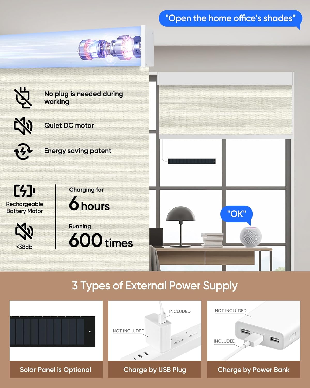 Kincmo Motorized Blinds with Remote,100% Blackout Motorized Roller Shades Work with Apple Homekit,Alexa,Google, Custom Electric Blinds with App,Voice Control (Dreamy Warm)