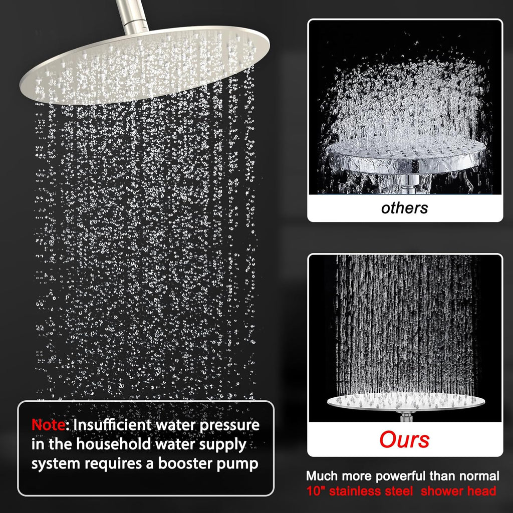 Shower Faucet Set 10IN Brass Rough-In Valve Body Trim Kit Rainfall Included Handle Accessories Complete 2 Functions with Rain Head and Handheld Bathroom Systems (10'', Brushed Nickel)