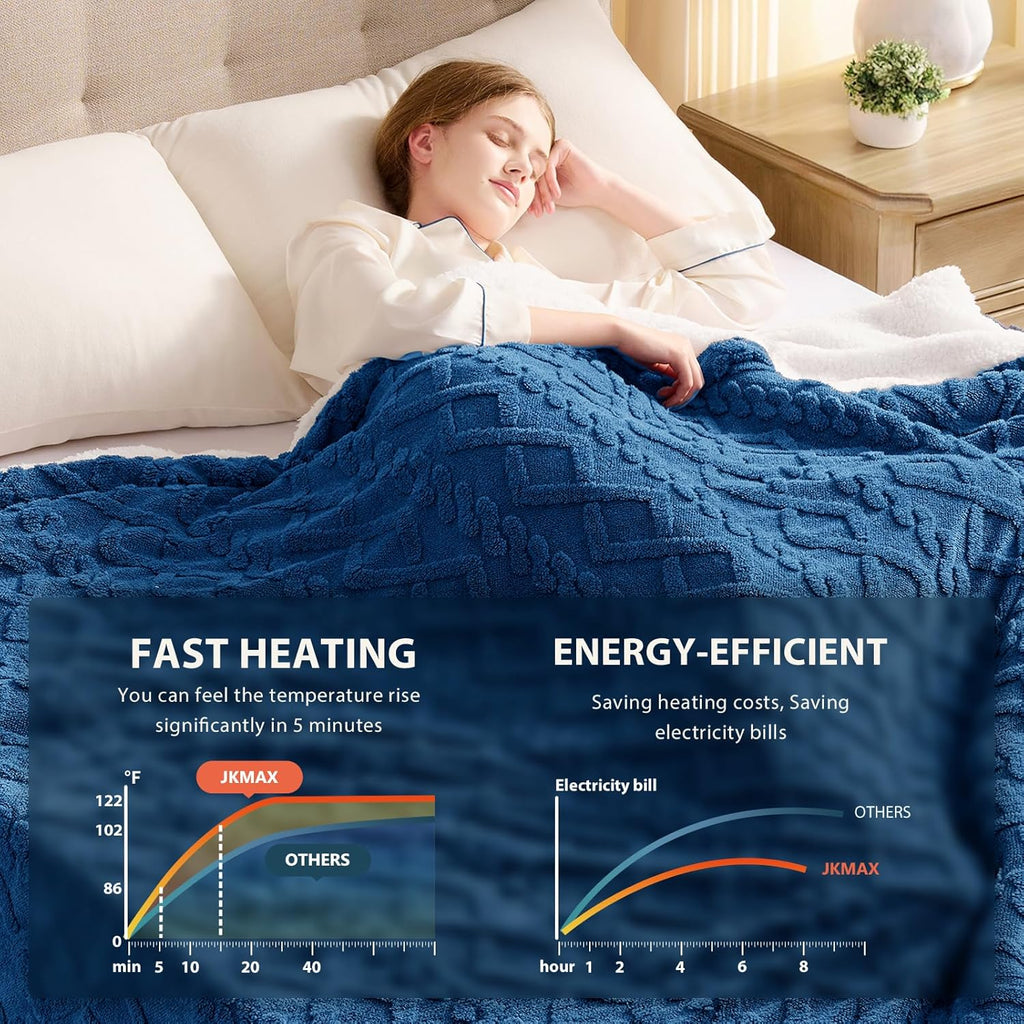 Heated Electric Blanket Full Size-72"x84" Heating Blanket with 10 Heating Levels & 5 Time Settings Over-Heat Protection，Winter Warmer for Adults with ETL Certification（Blue）