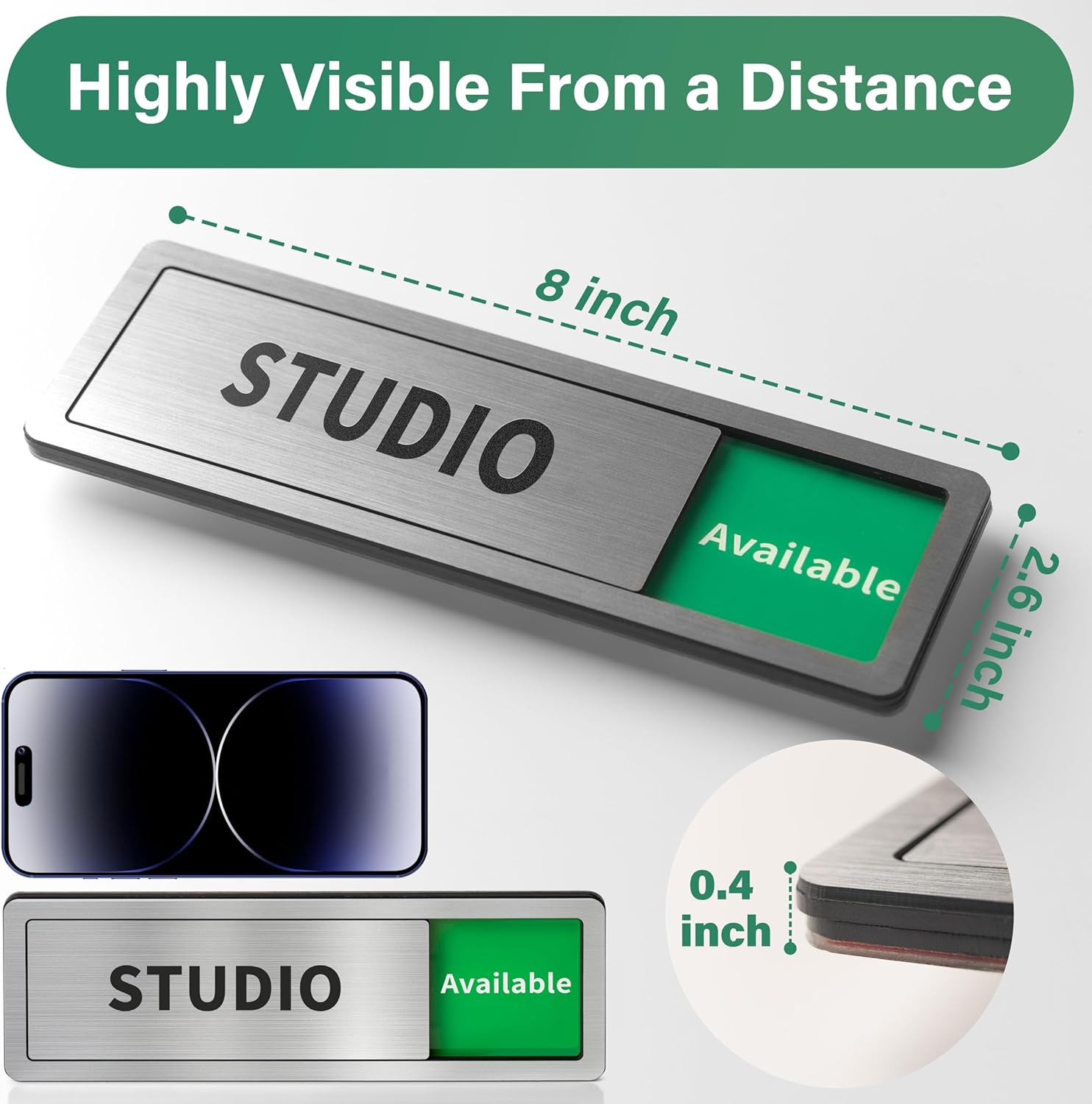 Studio Room Door Sign with Slider, Do Not Disturb Privacy Office Sign, In Use/Available Acrylic Sliding Indicator for Business Hospital Home, Brushed Silver 8" x 2.6"
