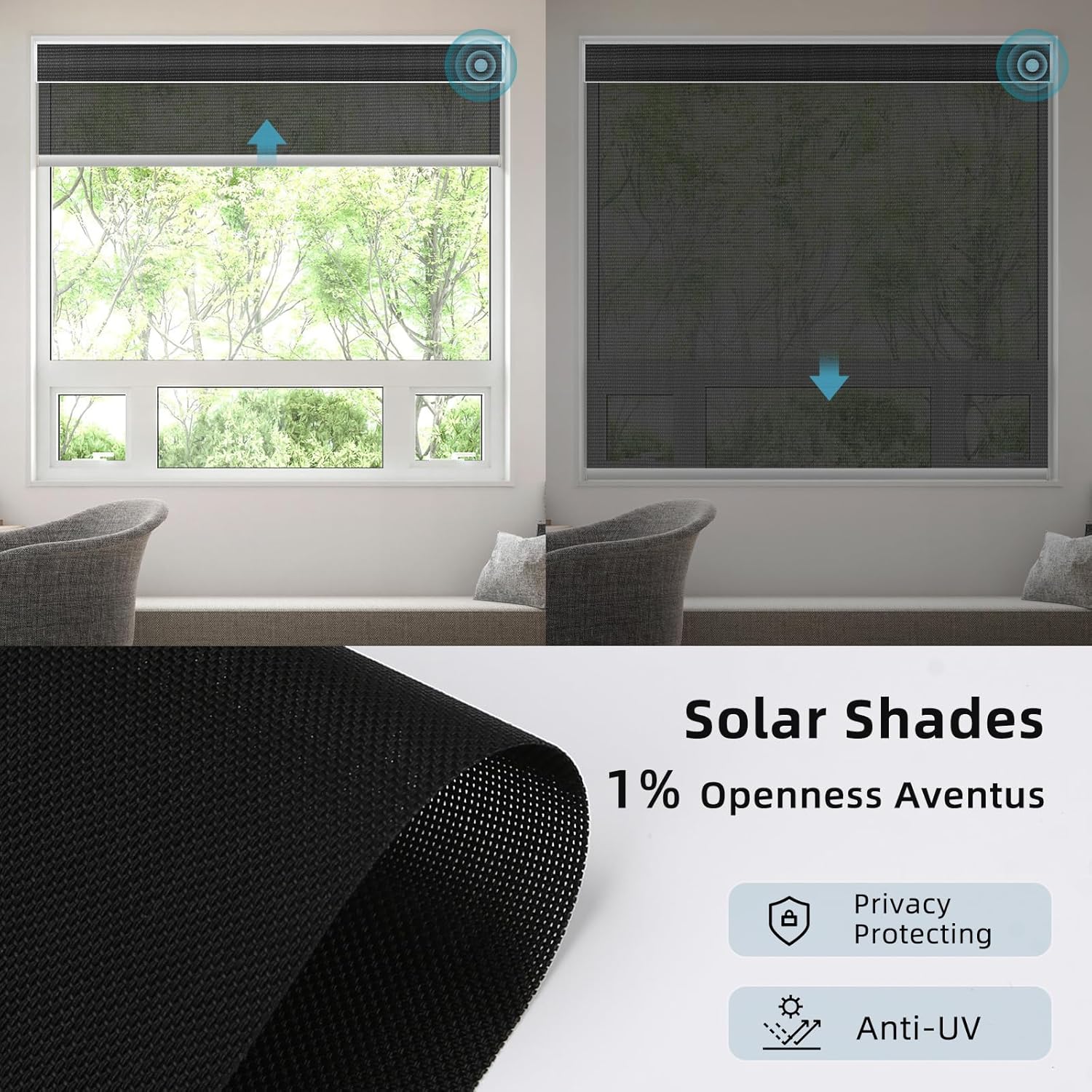 SmartWings Motorized Smart Roller Shades in Light Filtering, Electric Blinds with Remote for Windows Compatible with Alexa/Google Home/Homekit, Customized, 1% Openness Aventus Black