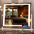 Hasipu Vanity Mirror with Lights, 24.2" x 19.7" LED Makeup Mirror, Light up Mirror with 10X Magnification and USB, Phone Holder, Smart Touch 3 Colors Dimmable, 360° Rotation (Right Angle White)