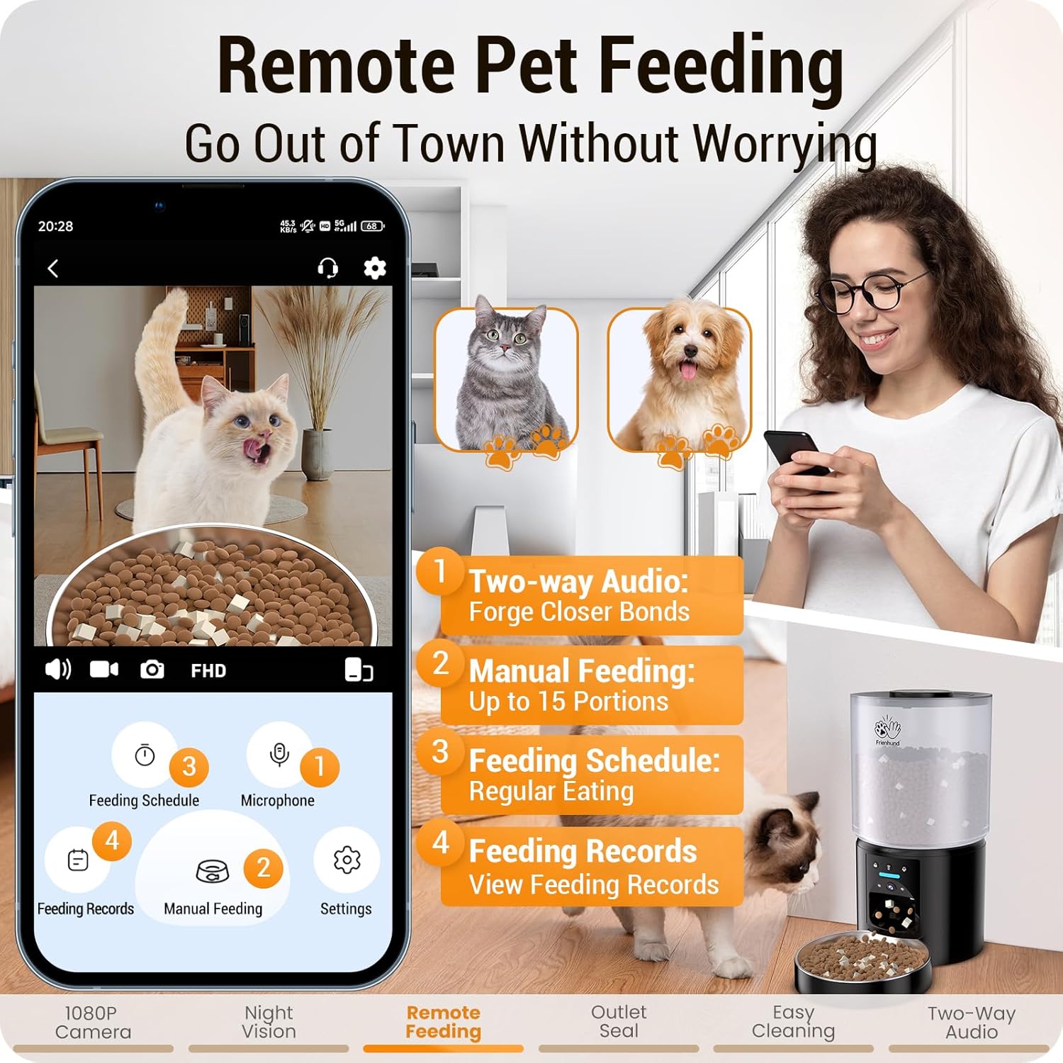 5L Automatic Cat Feeder with 2K HD Camera: 5G WiFi Automatic Dog Feeder with Night Vision,Cat Food Dispenser with Freshness for Multiple Pets,Detachable for Easy Clean-21 Cup (Sealed Outlet)