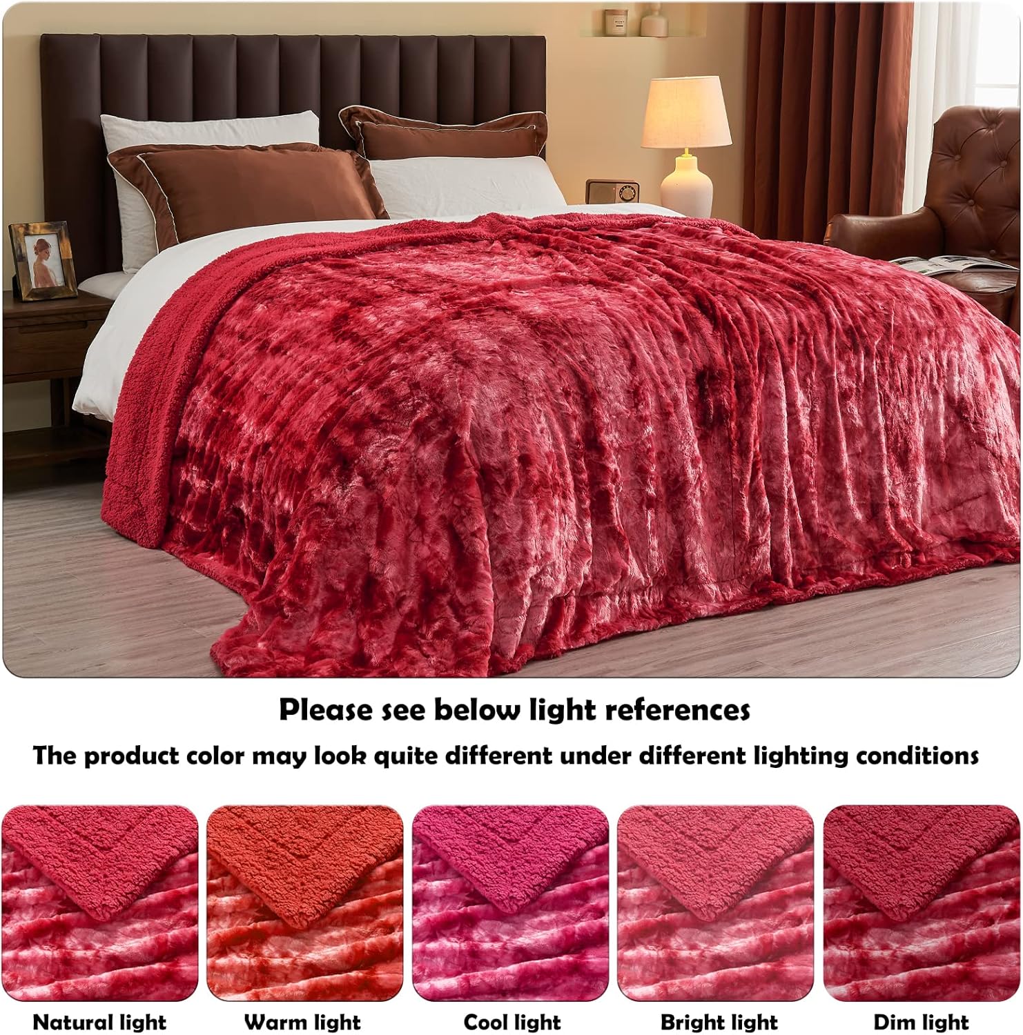 NEWCOSPLAY Super Soft Faux Fur Throw Blanket for Couch Tie-dye Red Sherpa Fuzzy Plush Warm Blanket for Sofa Bed (Tie-dye Red, Throw(50"x60"))
