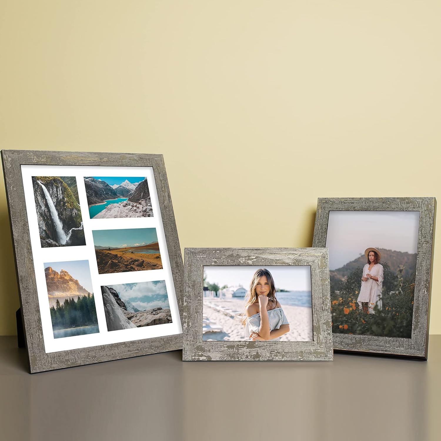 iRahmen 4x6 Picture Frame set of 4, High Definition Glass Distressed Moss Green Frame, 4 x 6 Wood Photo Frames for Desktop Display and Wall Mounting
