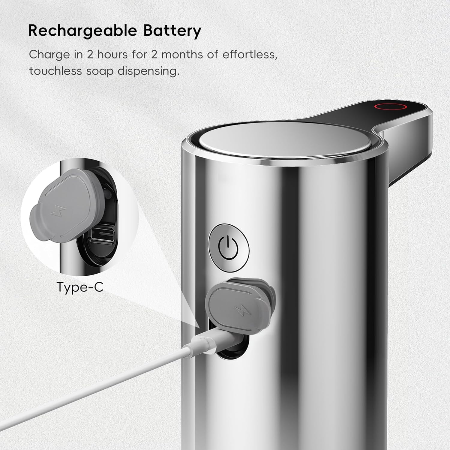 EKO Aroma 9 fl oz Automatic Liquid Soap Dispenser, Rechargeable & Water-Resistant for Kitchen and Bathroom with Adjustable Soap Dispensing Volume Control (Chrome Metallic)