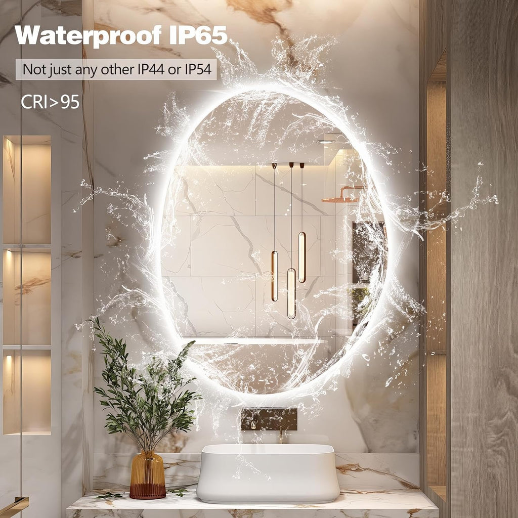 Niccy Irregular LED Bathroom Mirror, 20"x28" Asymmetrical Backlit Vanity Wall Mirrors, Frameless Lighted Mirrors for Bedroom, Living Room, Modern Smart-Mirror with Anti-Fog, Dimmable, Memory Function