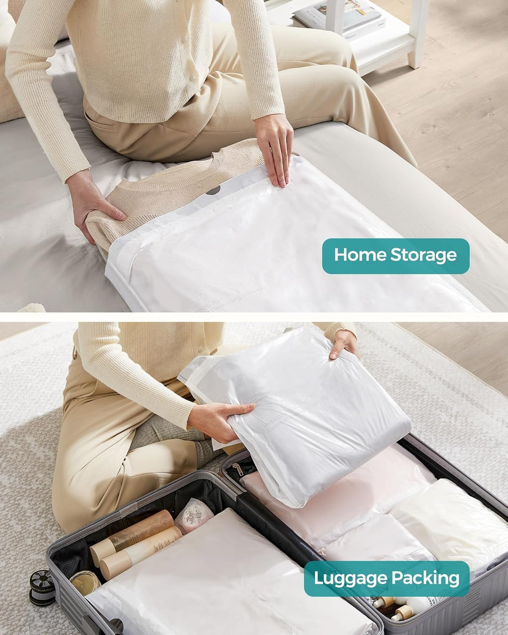 SONGMICS Trash Bags for 8-Gallon (30 L) Trash Cans, Drawstring Kitchen Garbage Bags, Pre-Separated, Liner Code 30A, 4 Rolls, 180 Count, White UKRB030A04