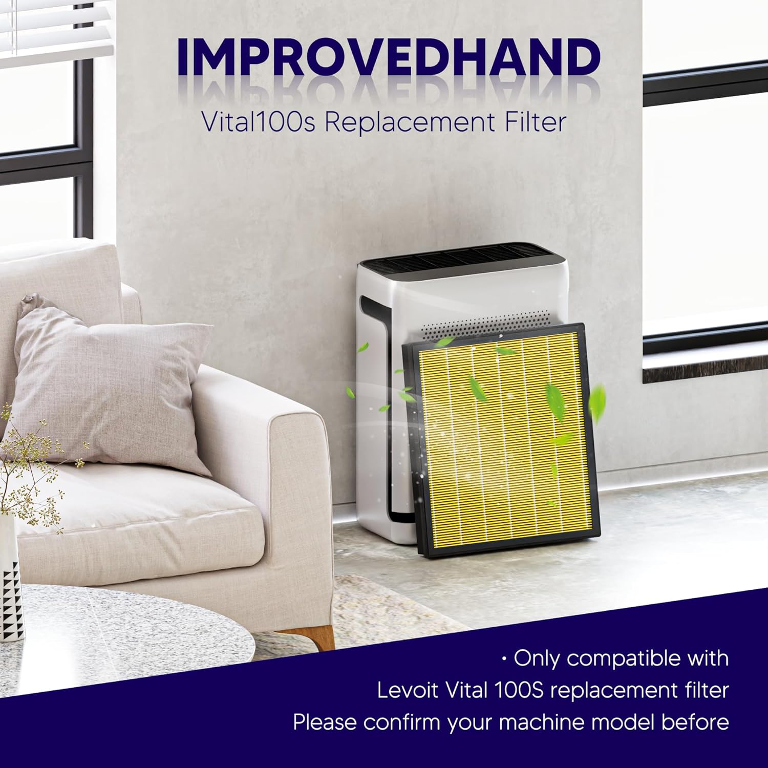 Improvedhand Vital 100S HEPA Replacement Filter Pet Care Compatible With LEVOIT Vital 100S/100S-P Air Purifier, High-Efficiency 3-IN-1 True HEPA and Activated Carbon Filters, Pack of 3, Yellow